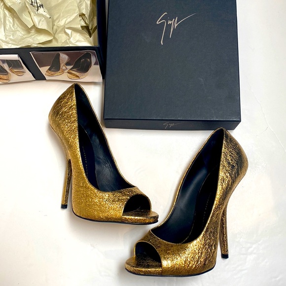 Giuseppe Zanotti Gold Alien/Warby Cristallo Heels Gold Glamour Metallic Pumps - Picture 5 of 16
